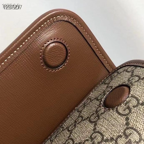 Женская кожаная сумка Gucci с рисунком и коричневыми вставками 28/17 см фото-7