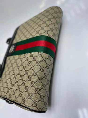 Мужская сумка для документов Gucci из канвы бежевая с рисунком 38/29/7 см фото-4