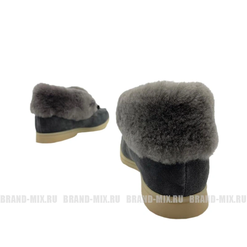 Зимние ботинки женские Loro Piana (Лоро Пиано) Suede Boots and Fur Grey фото-3