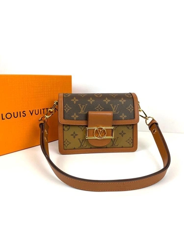 Женская сумка Louis Vuitton Dauphine mini премиум-люкс хаки фото-7