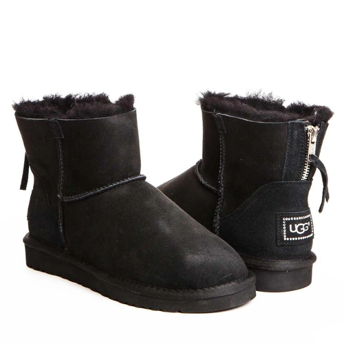 Угги женские ботинки UGG Mini Zip Black фото-4