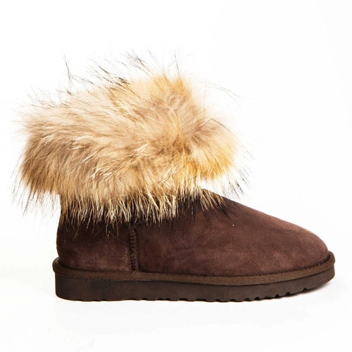 Угги женские ботинки UGG Mini Fox Fur Chocolate