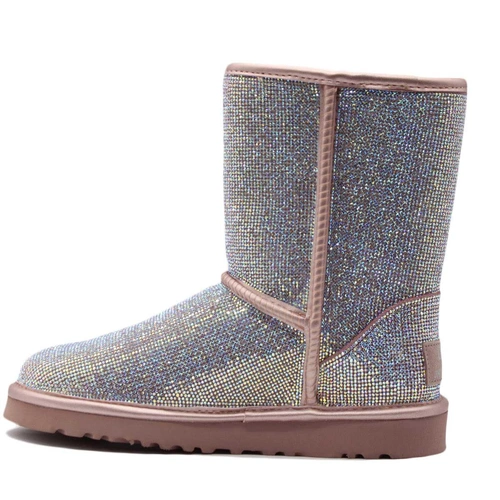 Угги женские ботинки UGG Jimmy Choo Swarovski Pink Drill фото-3