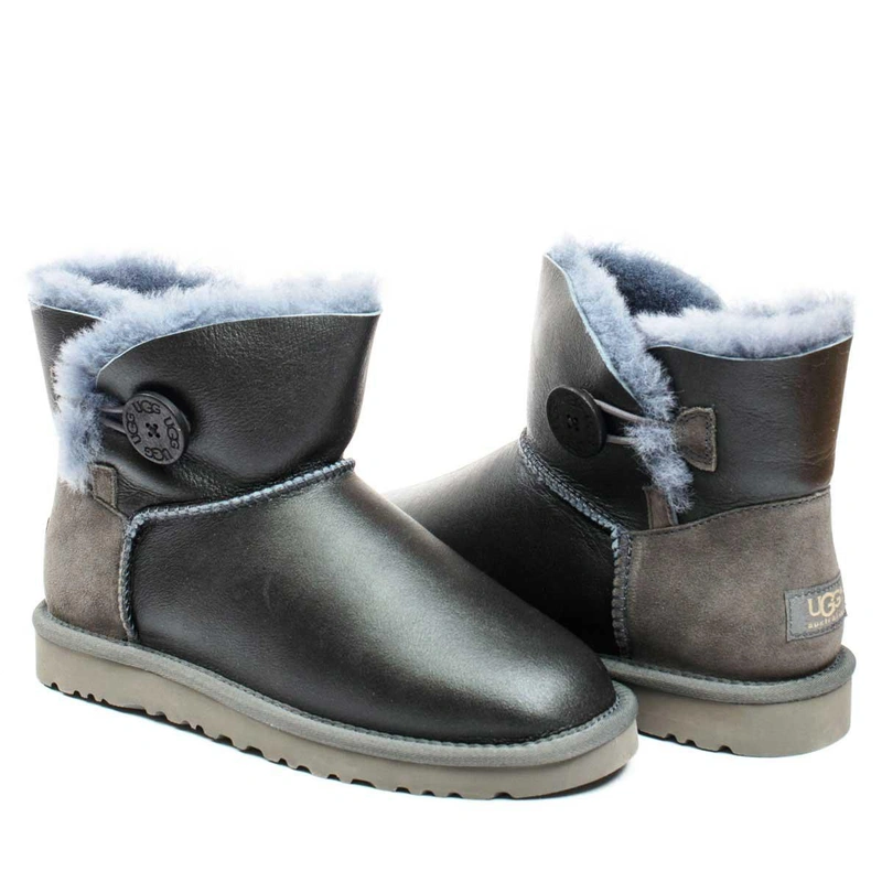 Угги женские ботинки UGG Mini Bailey Button Metallic Grey фото-3