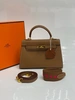 Женская кожаная мини-сумочка Hermes Birkin коричневая 22/14/7 см фото-1