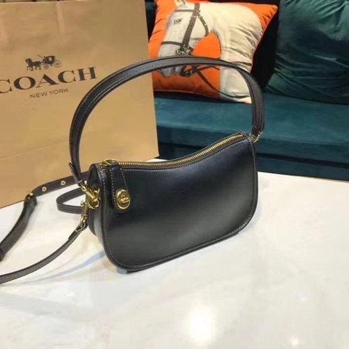 Женская кожаная сумка Coach черная  24/14/7 фото-3