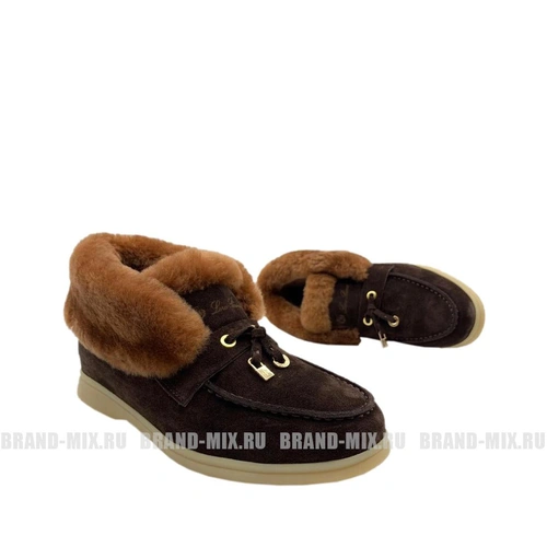 Зимние ботинки женские Loro Piana (Лоро Пиано) Suede Boots and Fur Chocolate фото-4