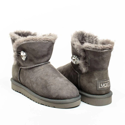 Угги женские ботинки UGG Mini Bailey Button Bling Grey фото-2