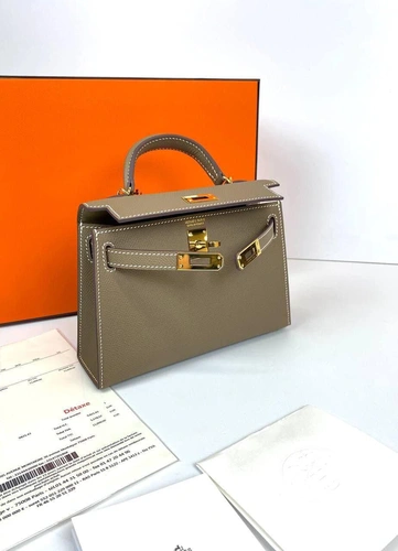 Женская кожаная коричневая сумка Hermes Kelly премиум-люкс ручная работа фото-11