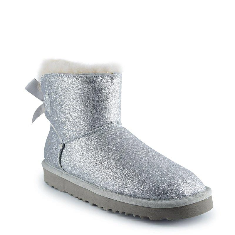 Угги женские с пайетками UGG Mini Bailey Bow Sparkle Fashion Silver фото-3