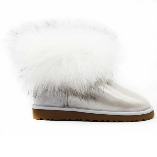 Угги женские ботинки UGG Mini Fox Fur Metallic Ultra White