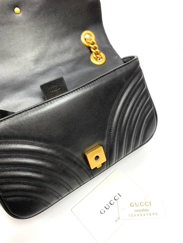 Женская кожаная сумка Gucci GG Marmont черная 26/15/7 см премиум-люкс фото-5