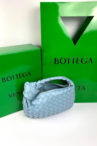 Женская кожаная сумка-тоут The Mini Jodie  Bottega Veneta голубая 24/14/5 см премиум-люкс качество фото-5