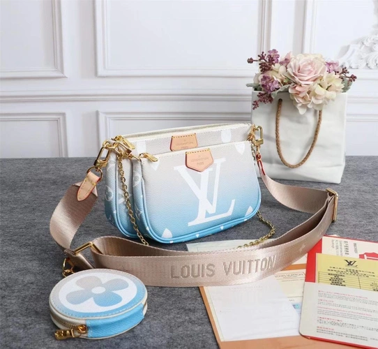 Клатч женский Louis Vuitton из канвы голубой качество-люкс