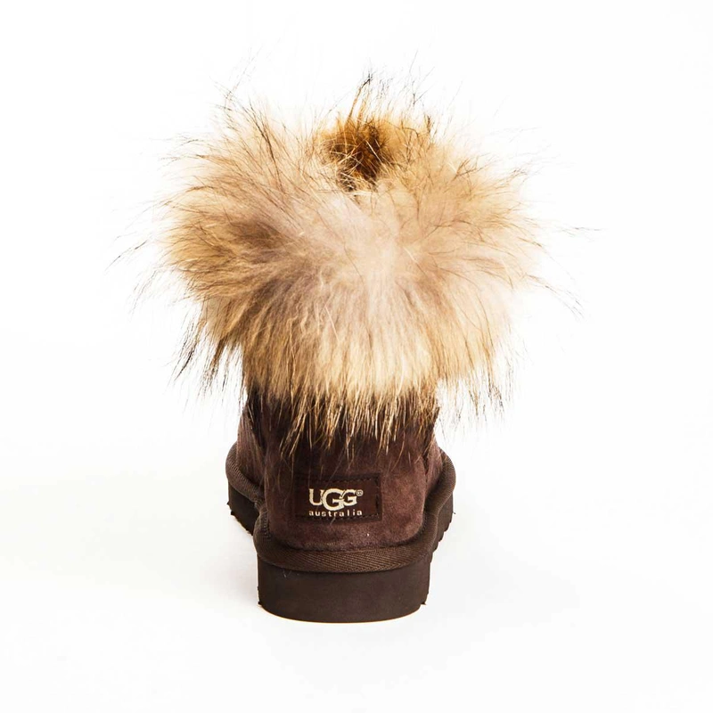 Угги женские ботинки UGG Mini Fox Fur Chocolate фото-3