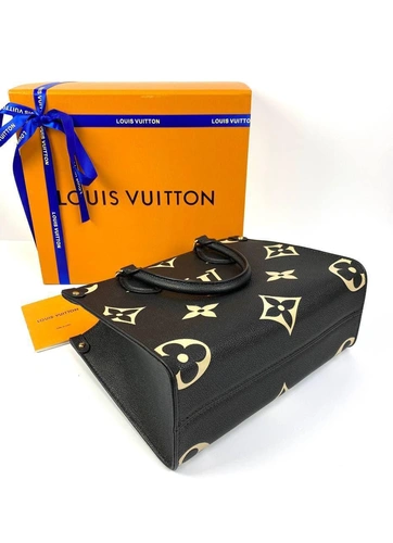 Женская кожаная сумка Louis Vuitton Onthego PM черная с рисунком премиум-люкс качества 25/19/11 см фото-3