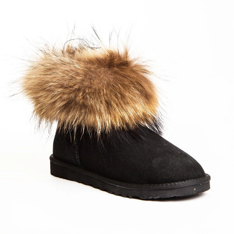 Угги женские ботинки UGG Mini Fox Fur Black фото-2