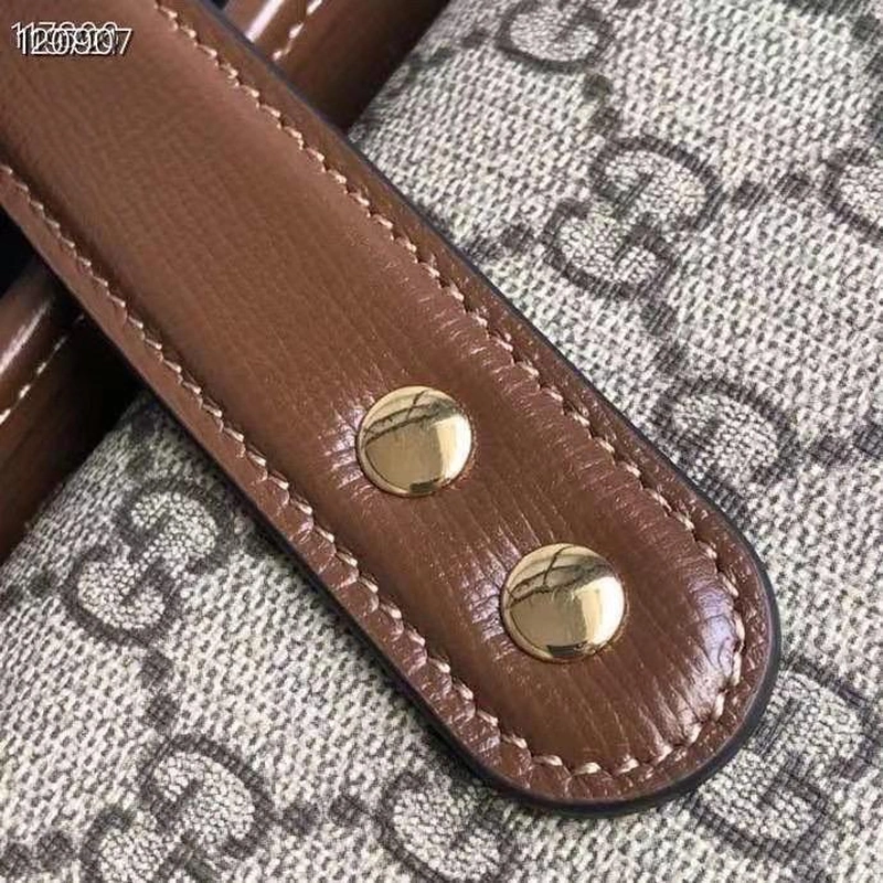 Женская кожаная сумка Gucci с рисунком и коричневыми вставками 28/17 см фото-4