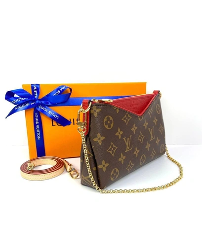 Женский клатч Louis Vuitton Pallas MNG Noir из канвы коричневый 22/13/5 см A85645