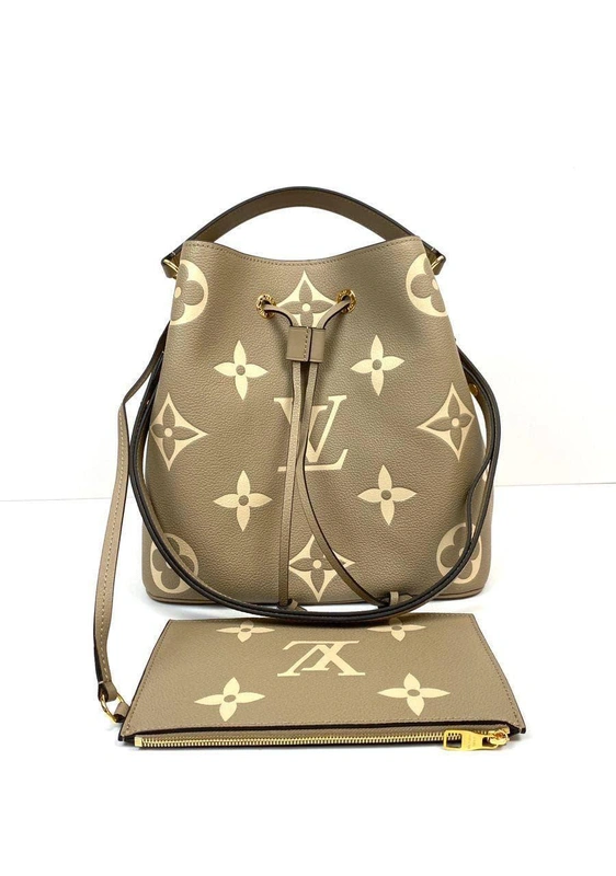 Сумка женская кожаная Louis Vuitton Neonoe MM бежевая с кошельком 26/26/17,5 см