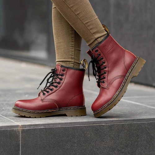 Мартинсы ботинки Dr Martens 1460 Glany бордовые фото-3