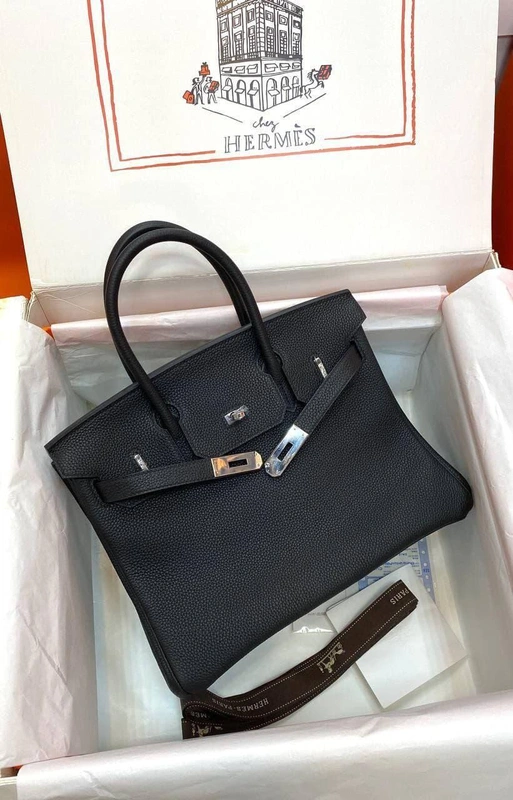 Женская кожаная сумка Hermes Birkin черная премиум-люкс 30 фото-5