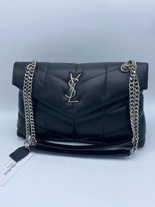 Сумка женская кожаная Yves Saint Laurent (YSL) черная с серебристой фурнитурой 33/19/12 см