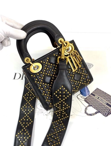 Женская кожаная сумка Dior черная премиум-люкс  16/20/6 фото-4