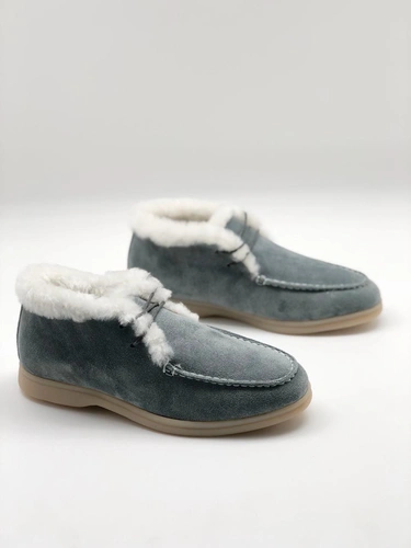 Зимние ботинки женские Loro Piana с мехом серые A57395