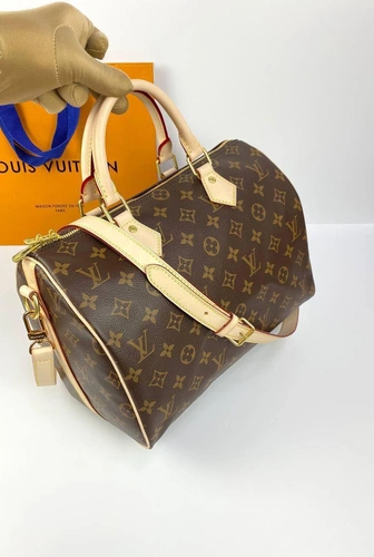 Женская сумка Louis Vuitton Speedy Bandouliere из канвы Monogram коричневая 30/21/17 см фото-3