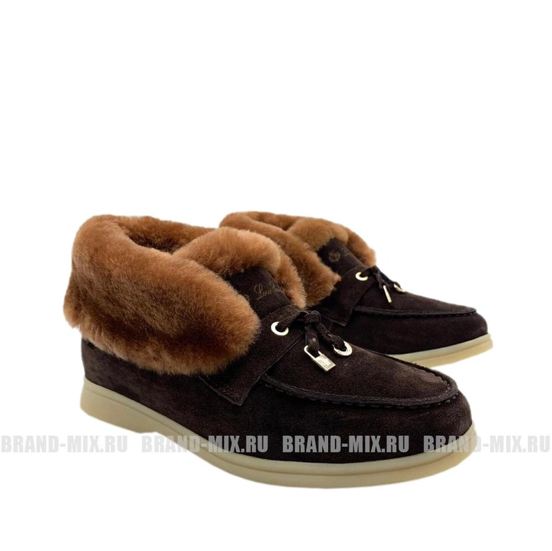 Зимние ботинки женские Loro Piana (Лоро Пиано) Suede Boots and Fur Chocolate фото-2