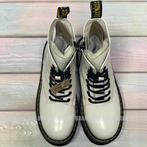 Зимние Мартинсы ботинки Dr Martens 1460 Jadon на платформе с мехом белые фото-5