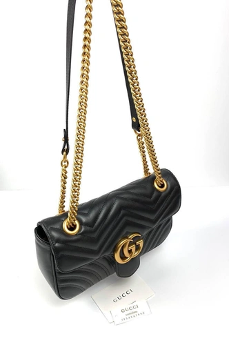 Женская кожаная сумка Gucci GG Marmont черная 26/15/7 см премиум-люкс фото-9