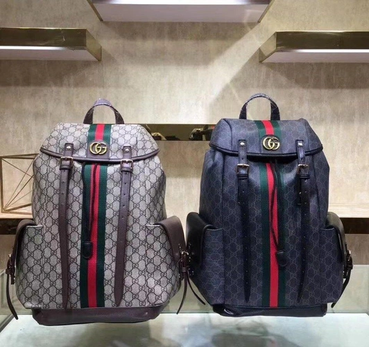 Рюкзак Gucci из канвы серый с рисунком-монограммой 45/35 см фото-2