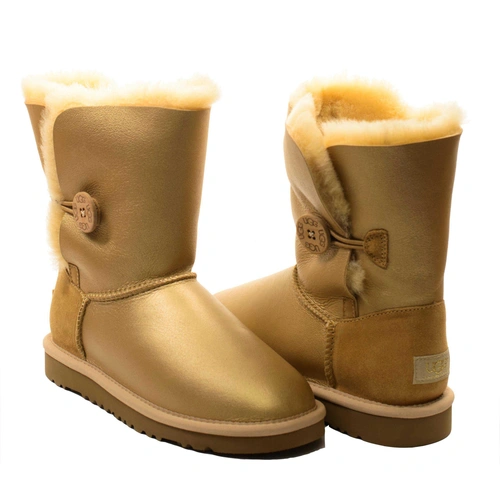 Угги женские ботинки UGG Bailey Button Metallic Soft Gold фото-4