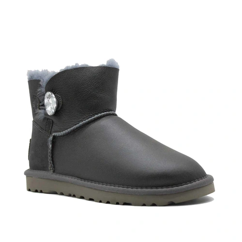 Угги женские ботинки UGG Mini Bailey Button Bling Metallic Black фото-2