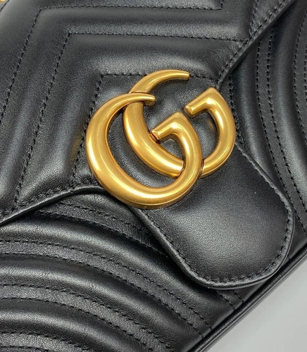 Женская кожаная сумка Gucci GG Marmont черная 26/15/7 см премиум-люкс фото-7