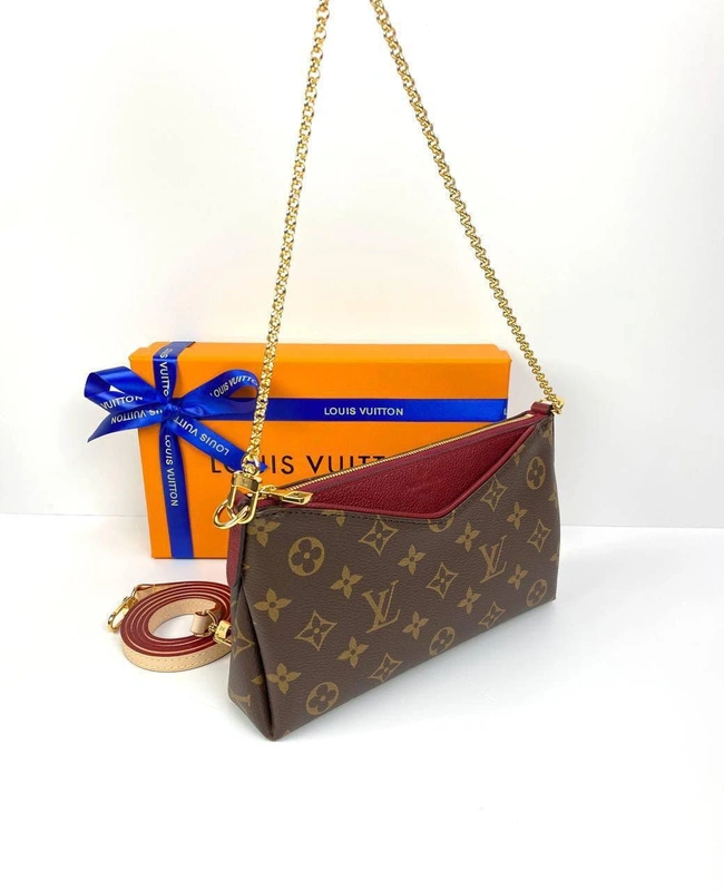 Женский клатч Louis Vuitton Pallas MNG Noir из канвы коричневый 22/13/5 см A85669 фото-4