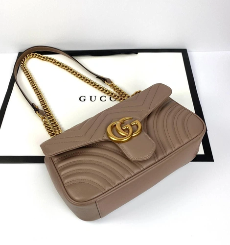 Женская кожаная сумка Gucci GG Marmont коричневая 26/15/7 см премиум-люкс фото-6