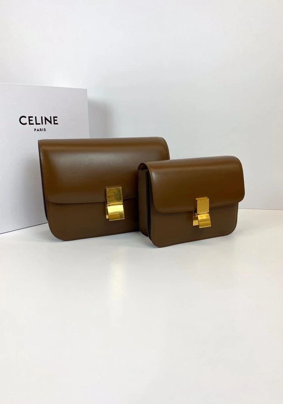 Женская кожаная сумка Celine  Medium Classic коричневая премиум-люкс 18,5/13/7 фото-8