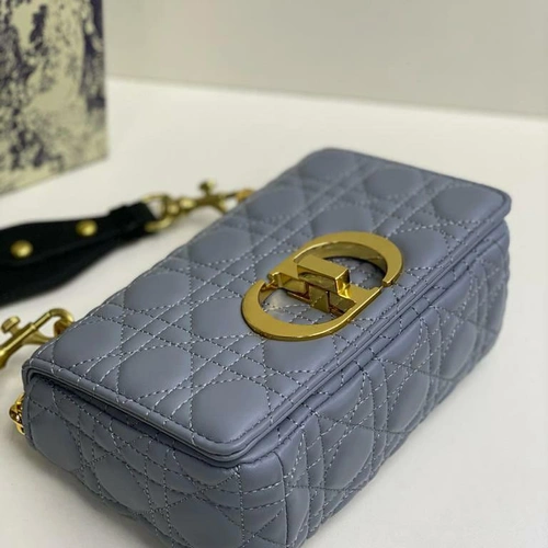 Женская кожаная сумка-клатч Dior со стежкой голубая 21/13/7 см фото-2
