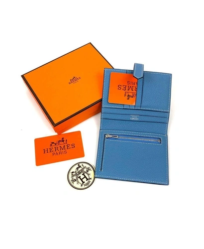 Кожаный бумажник Hermes синий премиум-люкс 10/12 фото-2