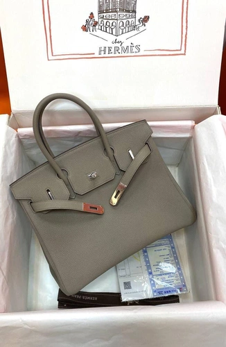 Женская кожаная сумка Hermes Birkin серая премиум-люкс 30 фото-4