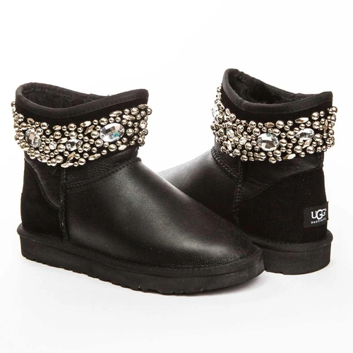 Угги женские ботинки UGG Jimmy Choo Crystals Metallic Black фото-4