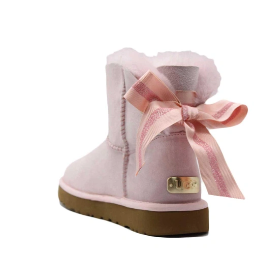 Угги женские ботинки UGG II Mini Bailey Bow Customizable Pink фото-4