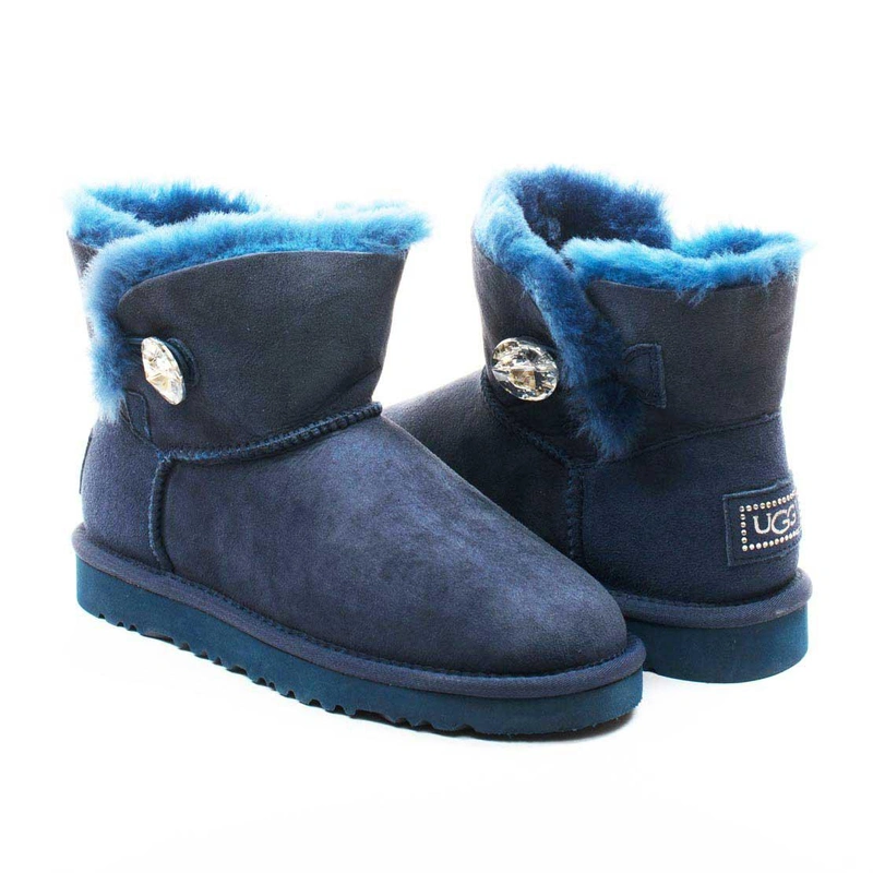 Угги женские ботинки UGG Mini Bailey Button Bling Navy фото-4