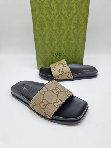 Шлёпанцы мужские Gucci A109905 бежевые фото-3