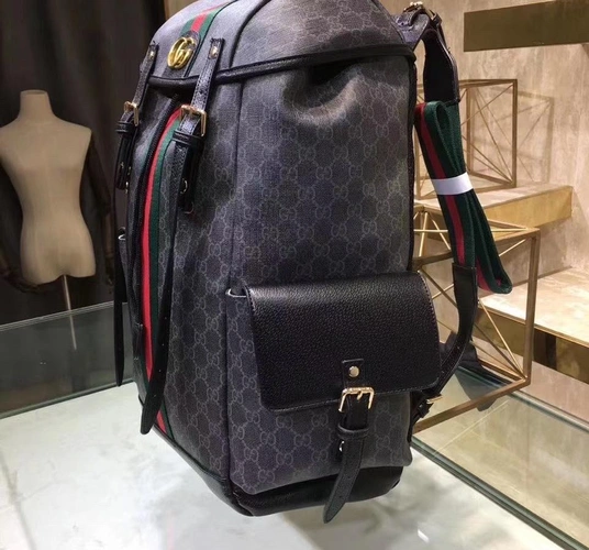 Рюкзак Gucci из канвы синий с рисунком-монограммой 45/35 см фото-5