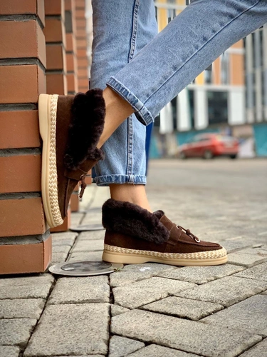 Зимние ботинки женские Loro Piana коричневые фото-2
