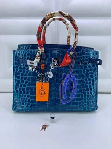 Женская кожаная сумка Hermes синяя